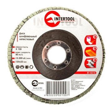 Диск шлифовальный лепестковый 125x22мм, зерно K100 INTERTOOL BT-0210