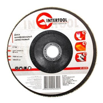 Диск шлифовальный лепестковый 180x22 мм, зерно K100 INTERTOOL BT-0230