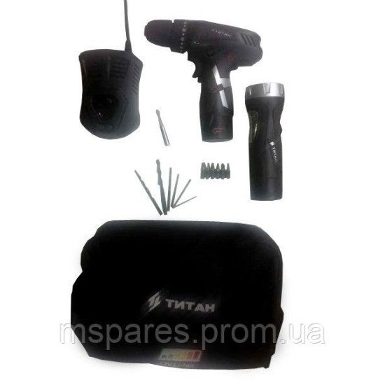 Акум.дрель TITAN ПДША 12 Л + ліхтар, 2 акум., сумка
